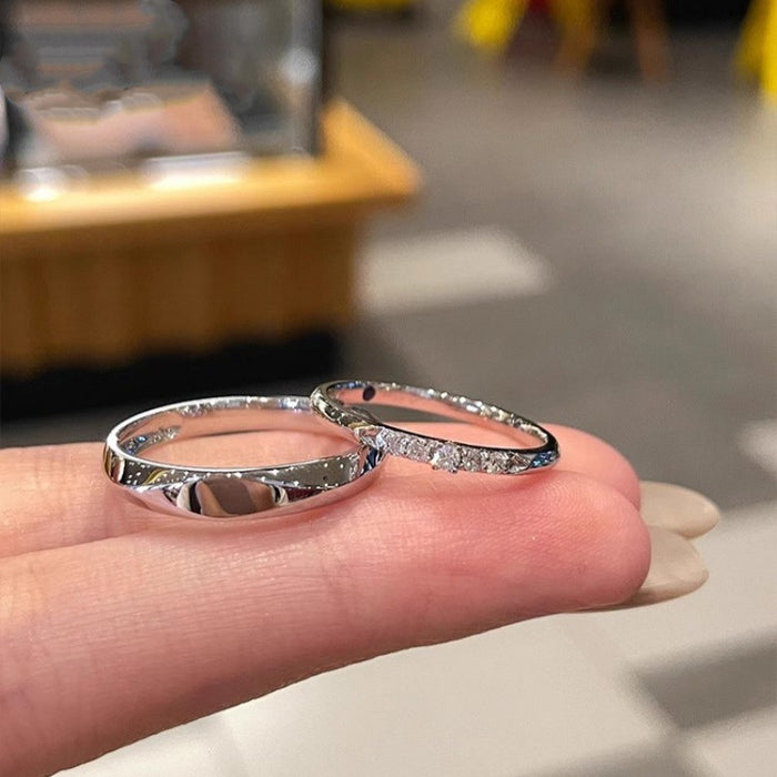 Wholesale New minimalist plain circle couple ring with micro inlaid zircon, trendy and versatile bright surface