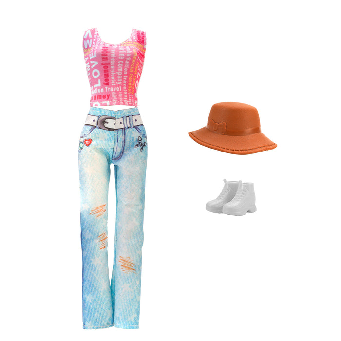 Wholesale 11 inch doll fashion travel variety of striped shirt jeans