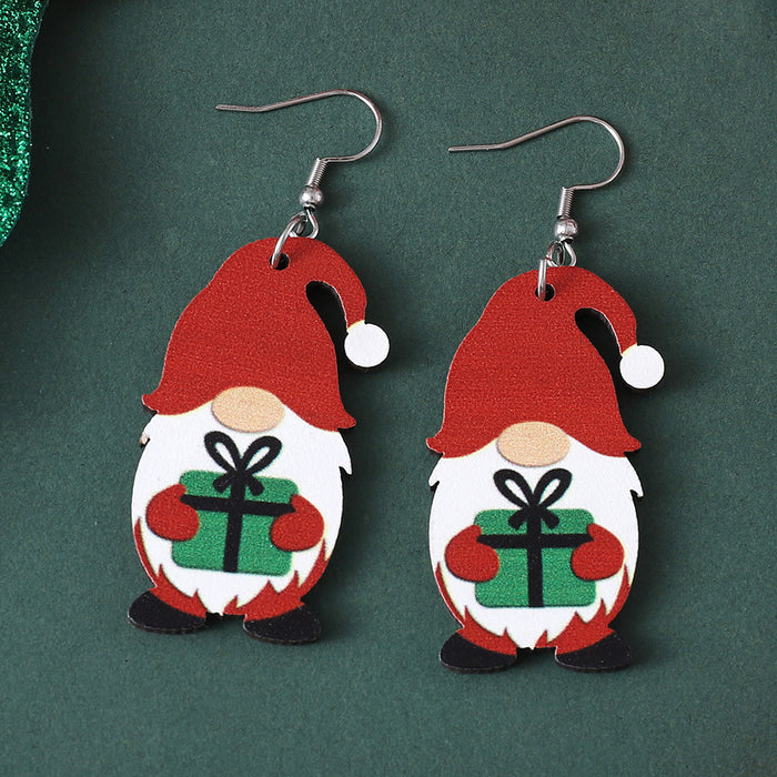 Wholesale Christmas Cute Dwarf Christmas Tree Pendant Earrings Wooden Double-sided Earrings Christmas Gift