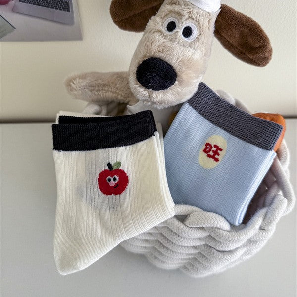 Wholesale Thin, short tube cartoon socks, low cut cotton socks, mid tube socks, color blocked socks