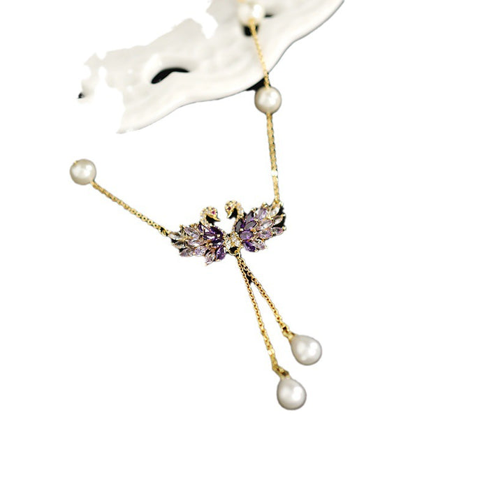 Wholesale Purple Swan Pendant Pearl Necklace JDC-NE-Wuyu002