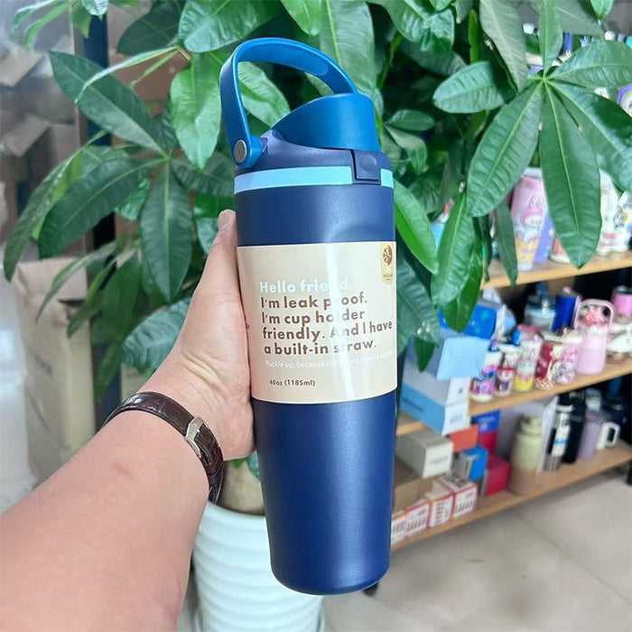 Wholesale Cartoon fruit cup stainless steel thermos cup large capacity portable double drinking cup outdoor sports kettle