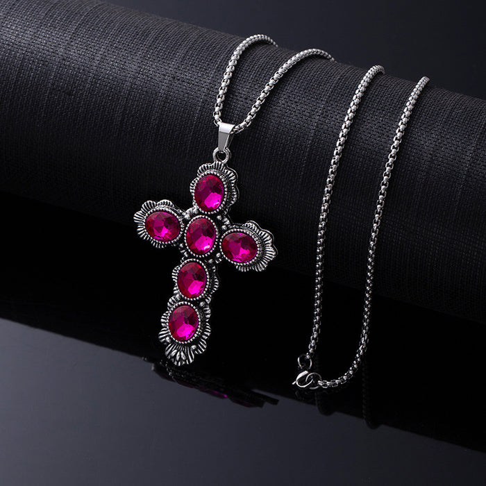 Wholesale Retro Western style natural turquoise necklace,  retro versatile titanium steel chain,  ethnic accessories