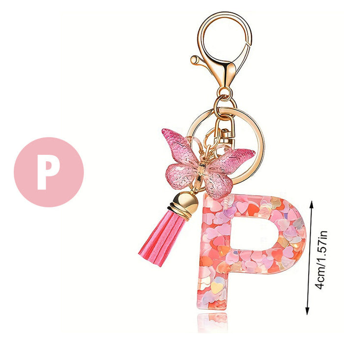 Wholesale Pink Letter Keychain Heart Sequin Butterfly Tassel Keychain Crystal Glue Pendan