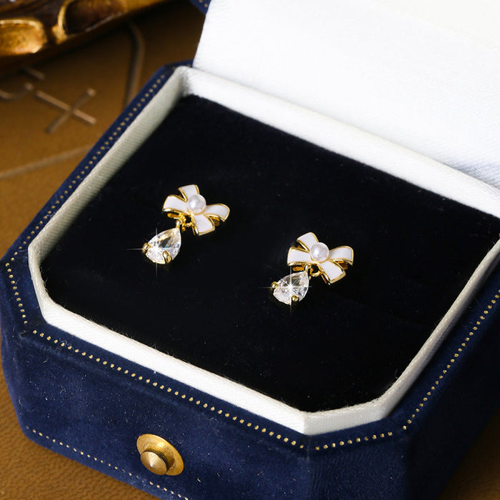 Wholesale Bow earrings Small teardrop design high-end earrings