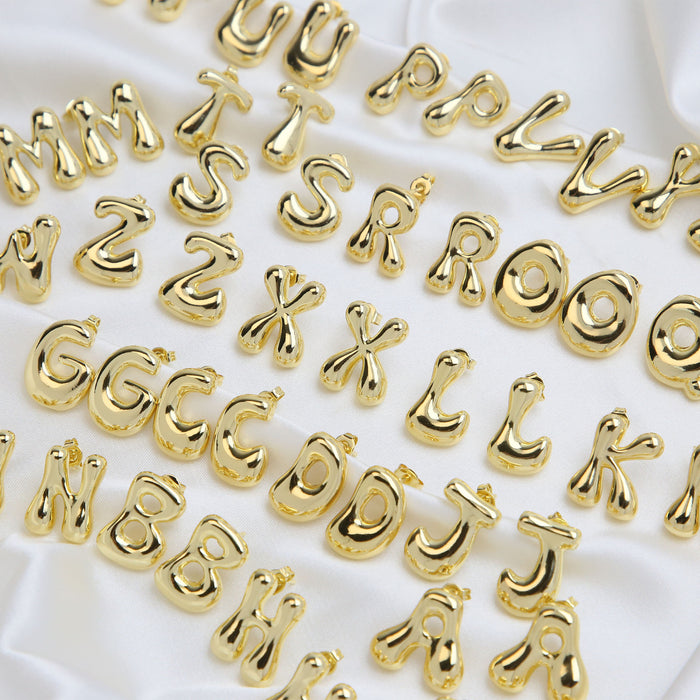 Wholesale 2PCS 18K Gold Brass 26 English Letters Earrings JDC-ES-BaiYi008