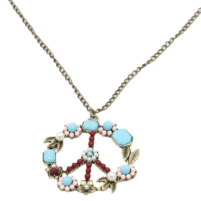 Wholesale Vintage gemstone inlaid pearl logo necklace