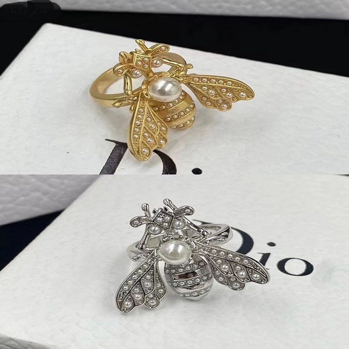 Wholesale Rhinestone pearl adjustable open ring brass material fashionable and versatile ring