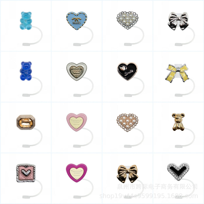 Wholesale Acrylic crystal transparent silicone straw cap, straw cover, straw clip, silicone lid