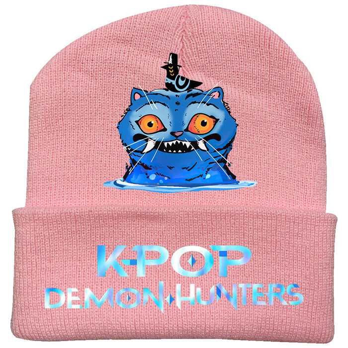 Wholesale Kpop Knitted hat fashion curled brim beanie printed
