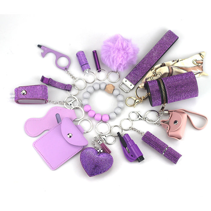 Wholesale Multifunctional Leather Pom Pom Keychain Diamond 15-piece Set JDC-KC-TouMS047