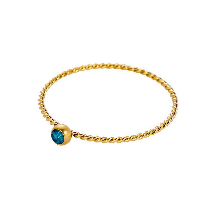 Wholesale Twisted ring with zircon ring stainless steel gold-plated birthstone twisted tail ring