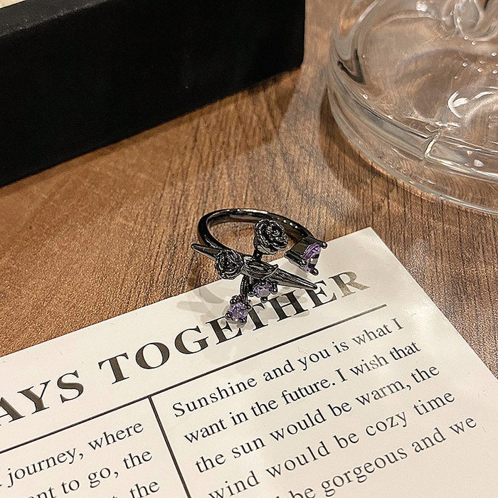 Wholesale Advanced Purple Diamond Series Open Ring Creative, Small and Versatile, Elegant Accessory, Finger Ring