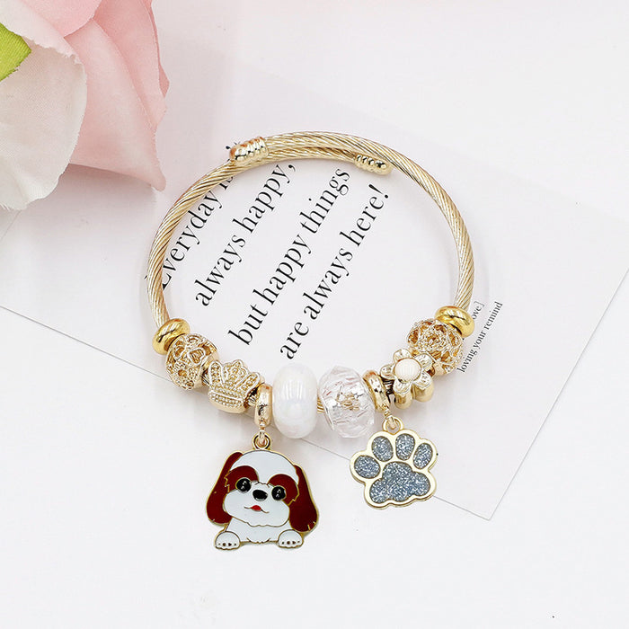 Wholesale Cartoon Corgi Dog Stainless Steel Bead Bracelet Cute Fashion Accessory Gift for Women