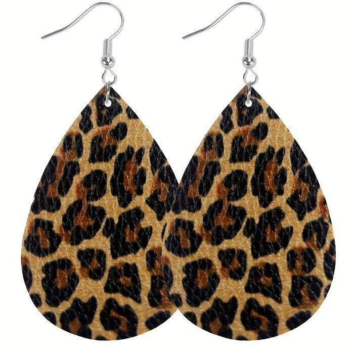 Wholesale Classic Holiday Style Leopard Print Cow Pattern Women' s Leather Earrings Double-Sided Printing Random Pattern