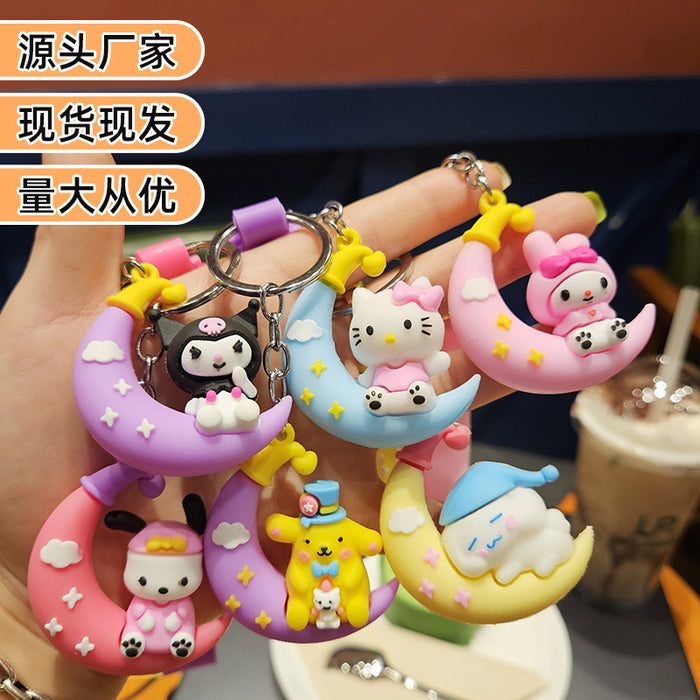 Wholesale cartoon moon keychain bag small pendant  flexible glue three-dimensional anti-lost key chain
