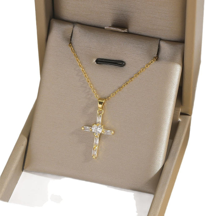Wholesale Fashion colored zircon cross necklace, niche design accessory, collarbone chain