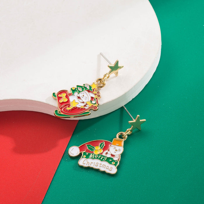 Wholesale Snowman Christmas Tree Alloy Letter Earrings - Party Fashion Accessory Boutique