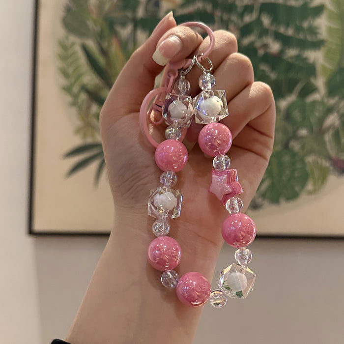 Wholesale Handmade beaded bag pendant, car keychain, five pointed star bow, couple keychain, chain