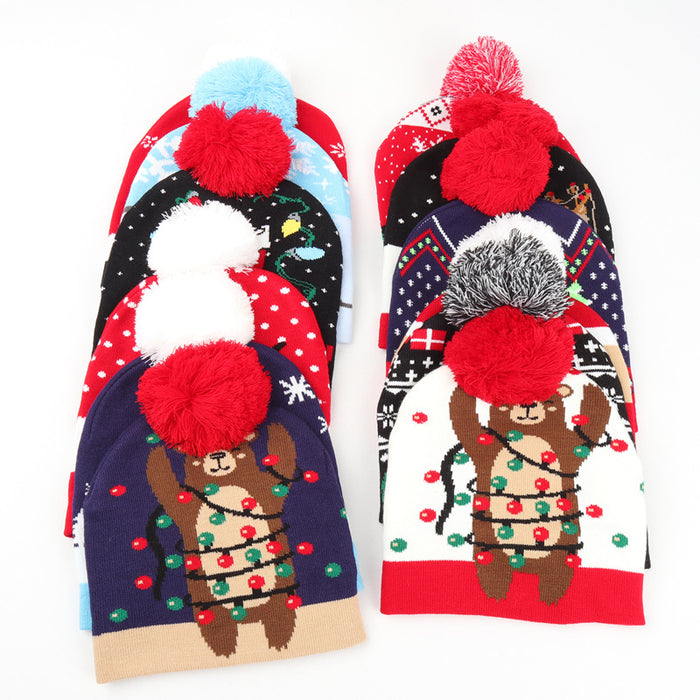 Wholesale Autumn and Winter New Christmas Knitted Jacquard Hat Unisex Warm Pullover Hat with Ball Decorative Cold Hat
