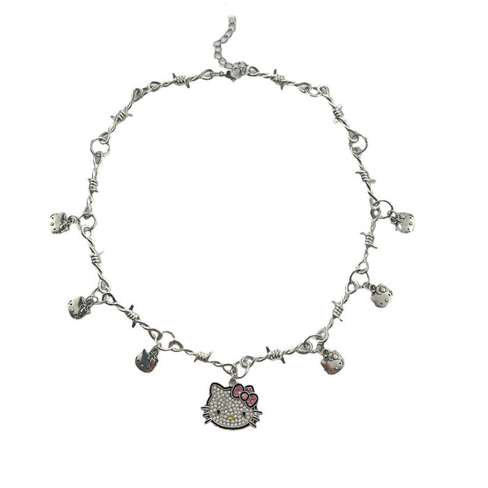 Wholesale Cute cartoon cat silver metal pendant collarbone chain temperament necklace jewelry neck chain necklace