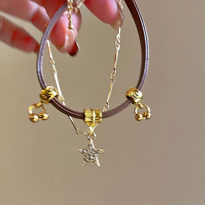 Wholesale Diamond studded pentagram necklace, fashionable and versatile, tassel short collar, necklace, light luxury and high-end accessories