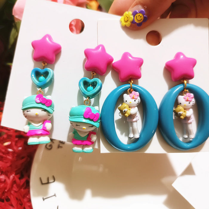 Wholesale Cute Funny Cos Dress-up Cat Elegant Chef Cat Cartoon Silver Earrings Women