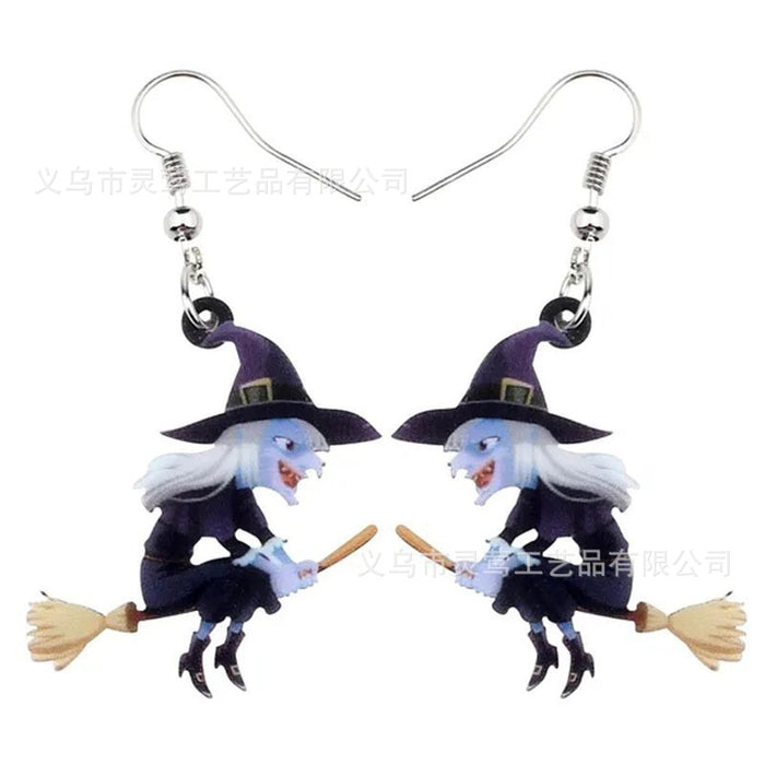Wholesale  cartoon broom witch dangling earrings personality earrings  party decoration Gothic style