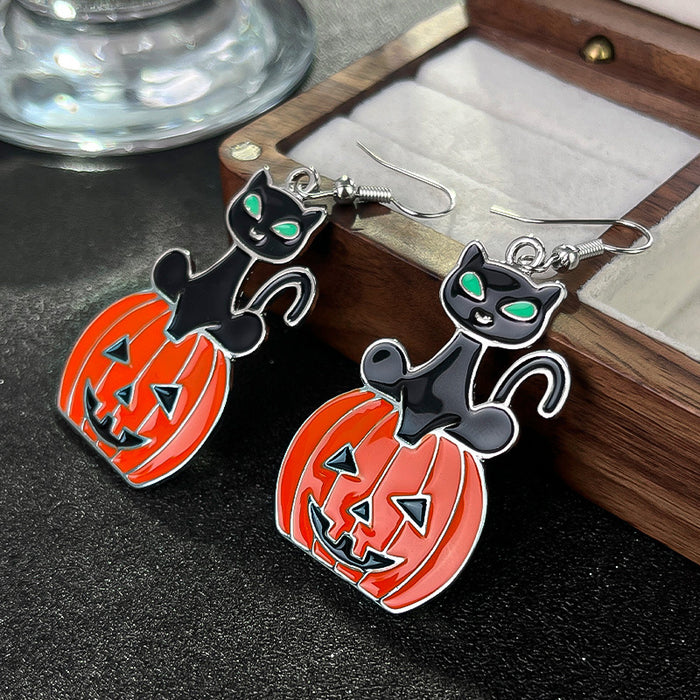 Wholesale Cartoon Black Cat Pumpkin Alloy Earrings JDC-ES-Rulong002