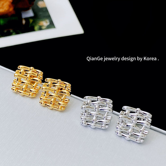 Wholesale Metal woven irregular square earrings for women s925 silver needle design earrings