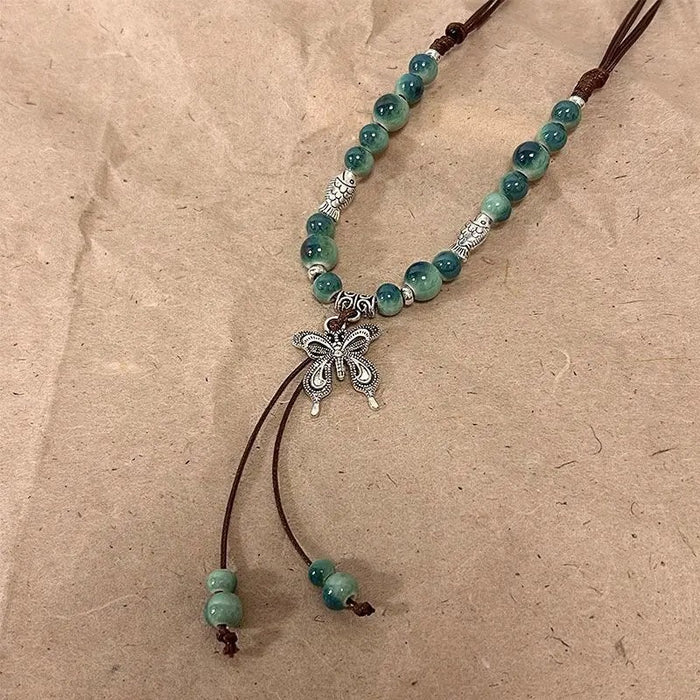 Wholesale Vintage butterfly bead collarbone chain necklace