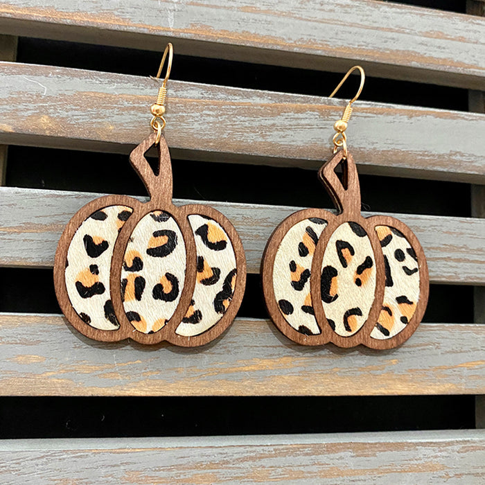 Wholesale  Pumpkin Genuine Leather Earrings Classic Leopard Inlay Hollow Autumn Earrings
