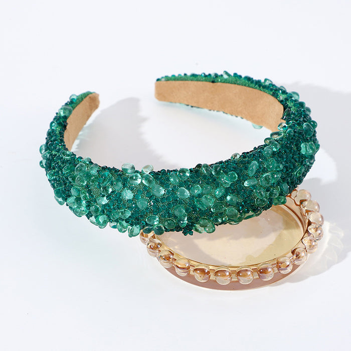 Wholesale Temperament headband women' s high-end super flash full diamond sponge daily dopamine solid color headband