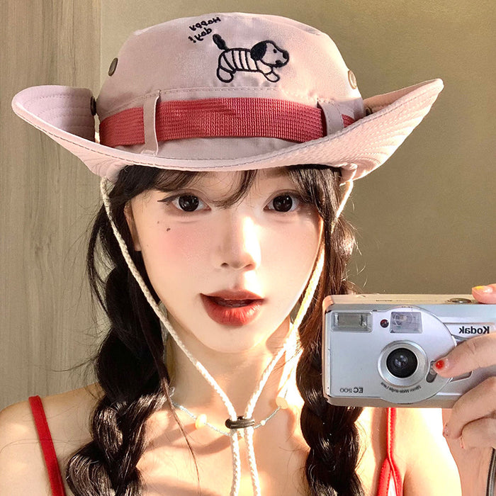 Wholesale Puppy Embroidered Mountaineering Hat Outdoor Camping Sunscreen Fisherman's Hat Travel Western Cowboy Hat