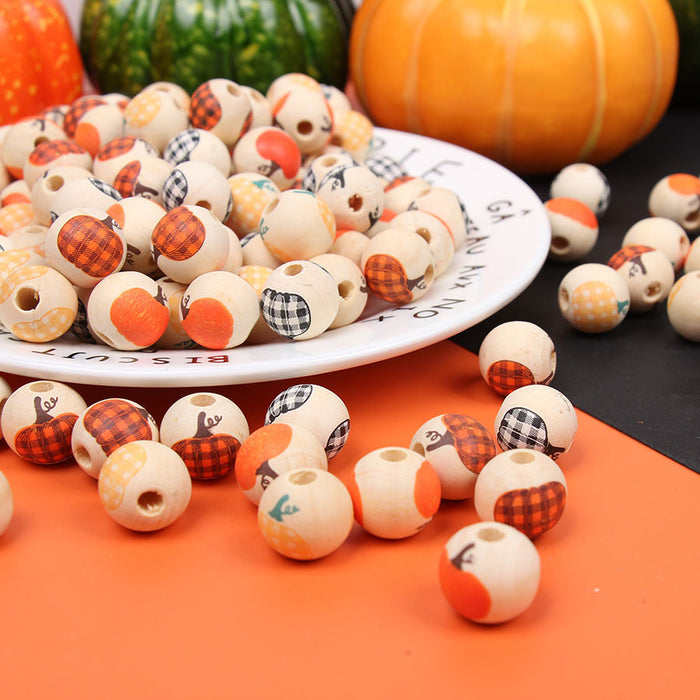 Wholesale 50PCS Halloween Colored Pumpkin Natural Color Wooden Beads JDC-BDS-TianYue024