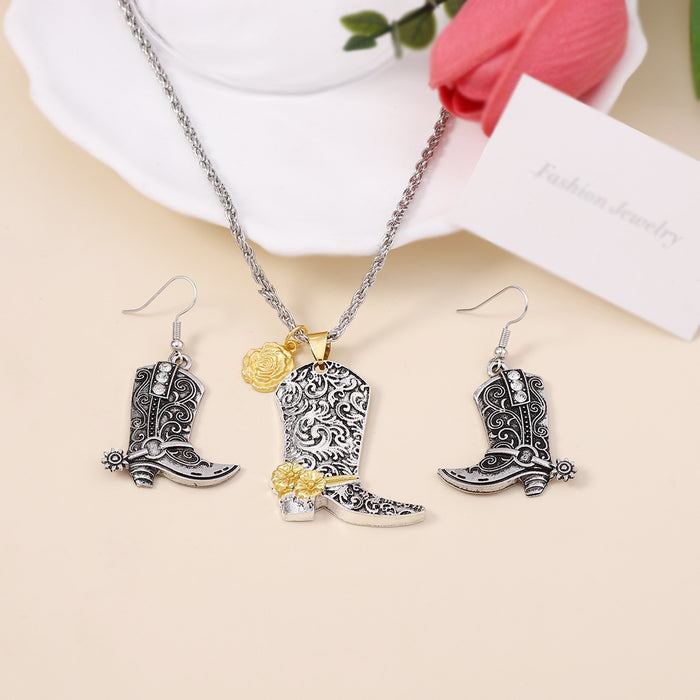 Wholesale Bohemian Unique Design Sense Two-color Rose Boots Western Denim Ear Hanging