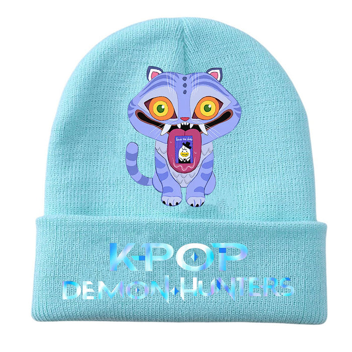 Wholesale Kpop Knitted hat fashion curled brim beanie printed