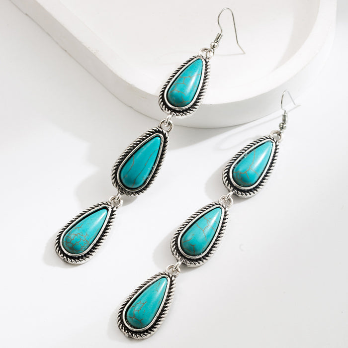Wholesale Exaggerated teardrop earrings inlaid with turquoise