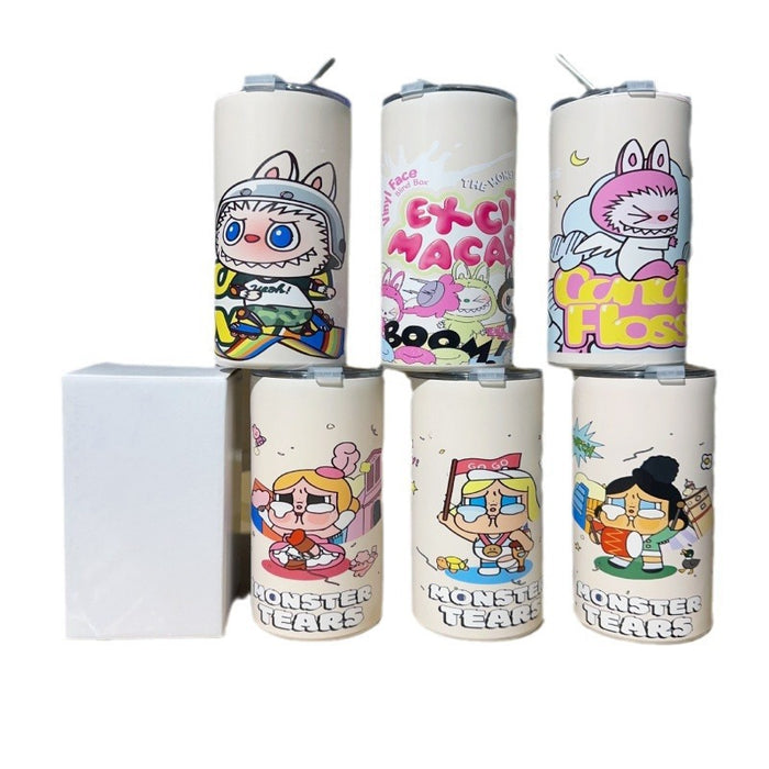 Wholesale stainless steel thermos cup printing cartoon high color value suction tube cup portable large capacity ice coffee cup