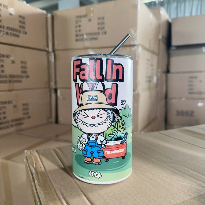 Wholesale stainless steel thermos cup printing cartoon high color value suction tube cup portable large capacity ice coffee cup