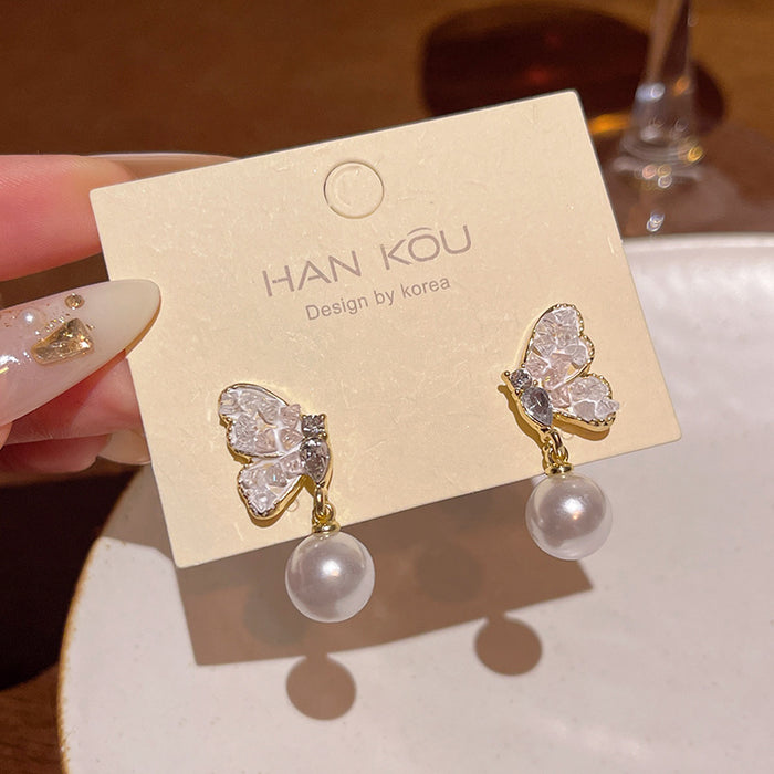 Wholesale Crystal Butterfly Pearl Earrings