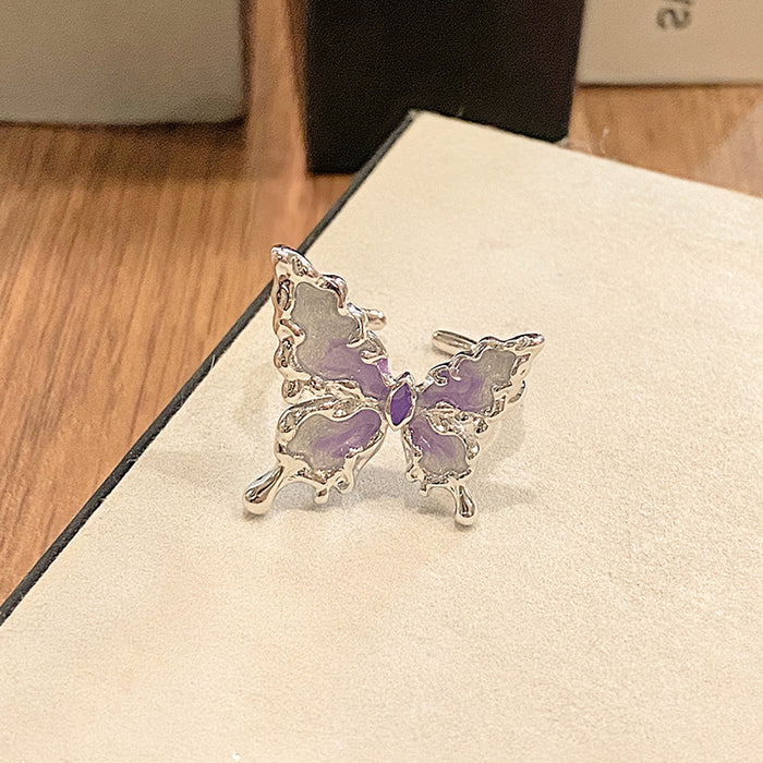 Wholesale Butterfly ring full of diamonds and ice flowers, high-end and niche design, open-ended ring