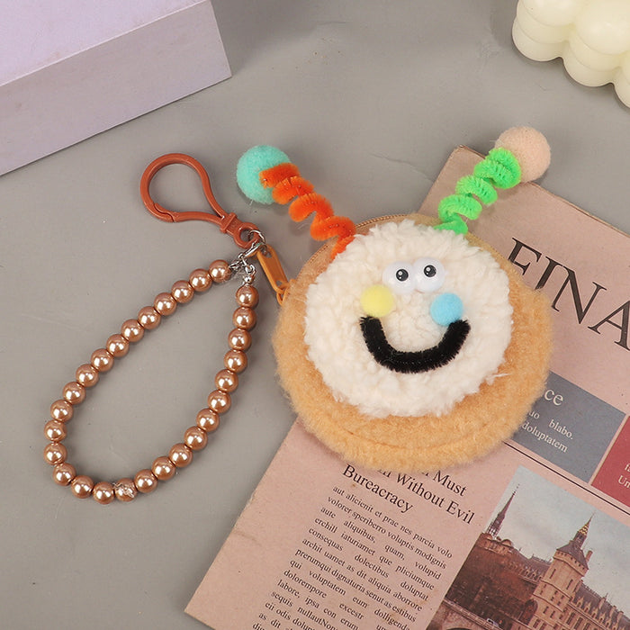 Wholesale Plush Coin Purse Cute Cartoon Round Macaron Pink Bag Charm For Bluetooth Earphones Gift Boutique Street Style