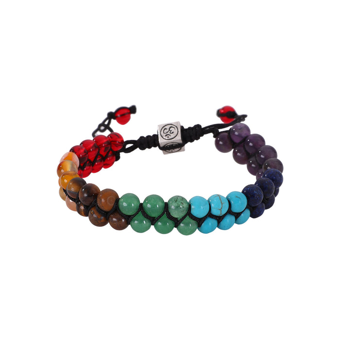 Wholesale Double layered volcanic stone woven adjustable bracelet with hand rope