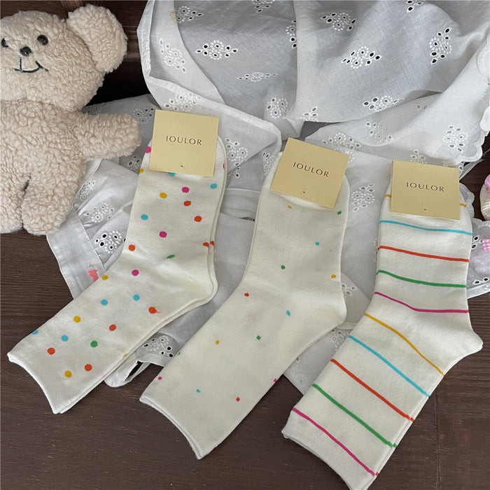 Wholesale Colorful polka dot sweat absorbing casual cotton socks for wearing mid length socks