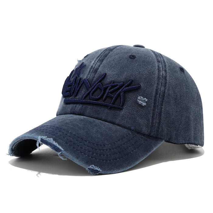 Wholesale  Ripped Hip-Hop Washed Baseball Cap for Men and Women New York Stereo Letter Embroidered Peaked Cap