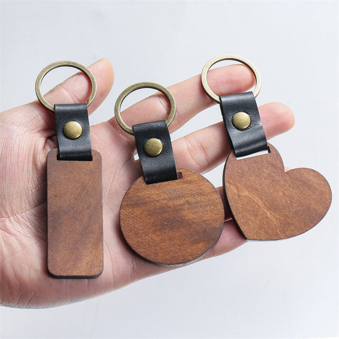 Wholesale Keychains Wooden PU Simple Handmade Love Circle JDC-KC-XiaYang001
