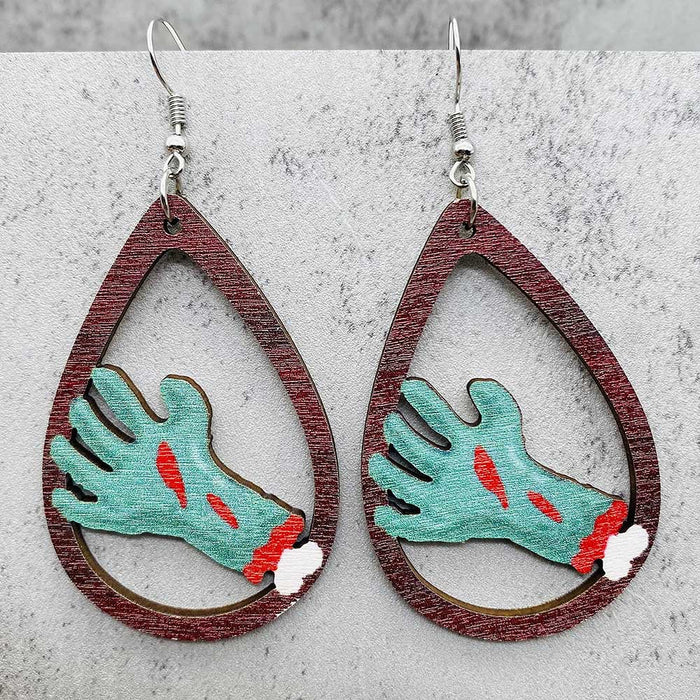 Wholesale   earrings horror ghost witch medicine jar printed wooden earrings holiday jewelry