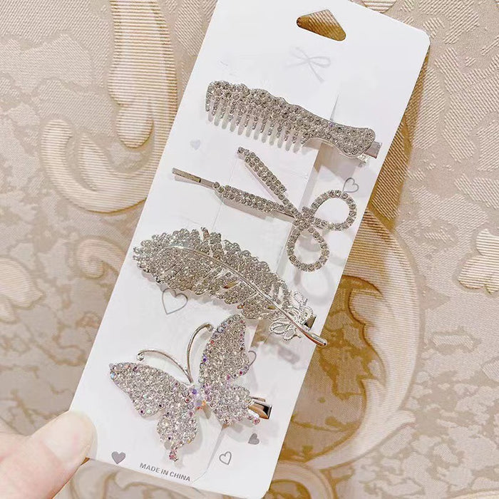 Wholesale Vintage Rhinestone Feather Hair Clips 6-Piece Set JDC-HC-Yika003