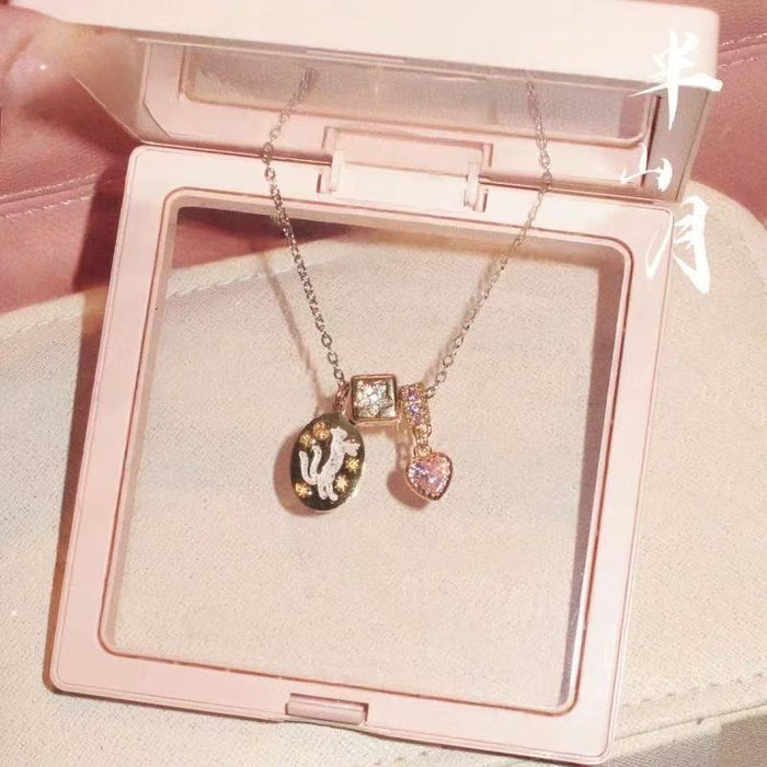 Wholesale Sweet Star Cat Guardian Angel Pendant Necklace with Diamond Sparkling Versatile Simple Necklace